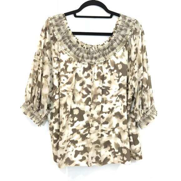 Alice + Olivia L Silk Smocked Off Shoulder Blouse - Picture 5 of 8
